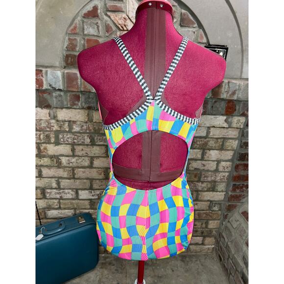 Dolphin swimsuit one piece waves yellow pink green blue - Picture 6 of 11